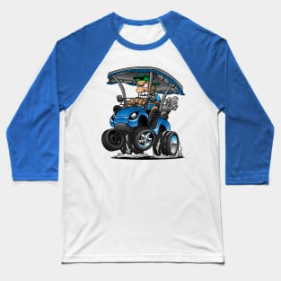 Funny Golf Cart Hotrod Golf Car Popping a Wheelie Cartoon Baseball T-Shirt